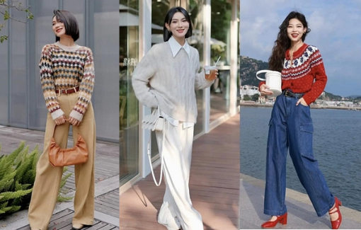 Áo len phối quần ống rộng ''lên ngôi'' mùa lạnh