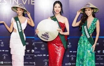 90 người đẹp ''Hoa hậu Trái đất 2023'' khoe sắc với nón lá Việt Nam