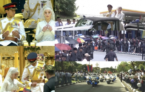 Người dân Brunei đội nắng xuống đường mừng đám cưới hoàng tử Mateen
