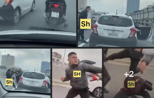 2 người đàn ông đi xe máy, tạt đầu ô tô, đánh người trên đường vành đai