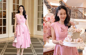 Hoa hậu Hà Kiều Anh diện đầm hồng trẻ trung đón tuổi mới