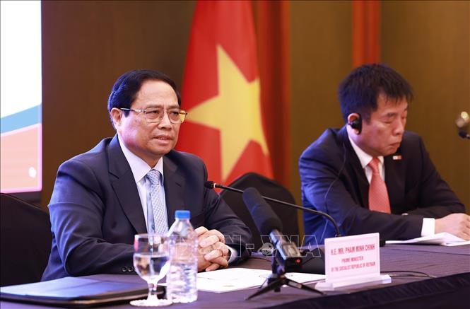 Thủ tướng Phạm Minh Chính phát biểu tại cuộc gặp gỡ những người bạn Hàn Quốc - Ảnh: Dương Giang/TTXVN