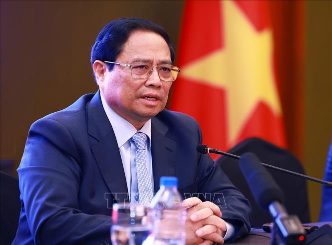Thủ tướng Phạm Minh Chính phát biểu tại cuộc gặp gỡ những người bạn Hàn Quốc. Ảnh: Dương Giang/TTXVN