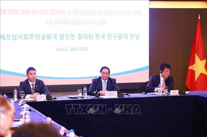 Thủ tướng Phạm Minh Chính phát biểu tại cuộc gặp gỡ những người bạn Hàn Quốc - Ảnh: Dương Giang/TTXVN.