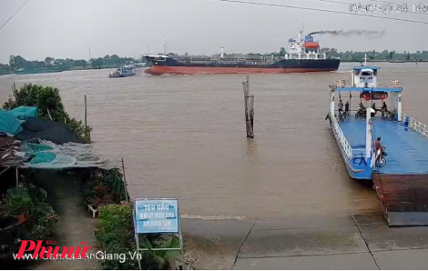 Tàu hàng va chạm phà chở khách trên sông Vàm Nao