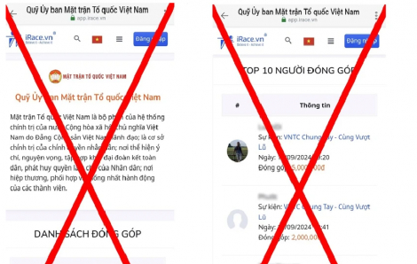Nhiều trang giả mạo Mặt trận Tổ quốc Việt Nam kêu gọi ủng hộ bão lũ