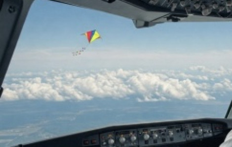 Máy bay sắp hạ cánh thì phi công phát hiện có diều đang bay trước mặt