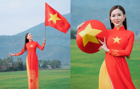 Hoa hậu Lương Thị Thùy Dung diện áo dài đỏ sao vàng mừng đại lễ 30/4