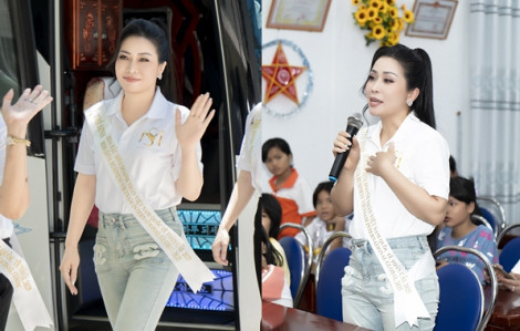 Trang phục giản dị khi làm từ thiện của hoa hậu Nhân ái Hằng Nguyễn