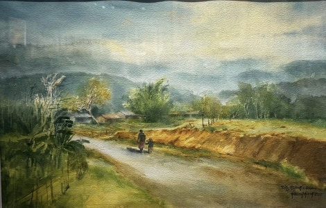 Con người, vùng đất biên giới Việt Nam - Lào lên tranh màu nước