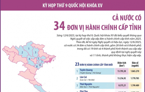 [Infographic] Thông tin chi tiết 34 tỉnh, thành phố của Việt Nam kể từ ngày 12/6/2025