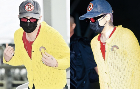 G-Dragon diện áo bèo nhún đỏ - vàng sang Việt Nam