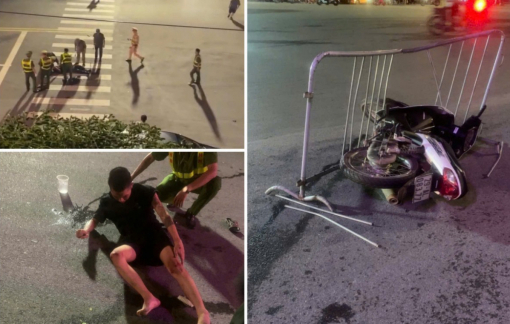 2 thanh niên đi xe máy "thông chốt" khiến Cảnh sát cơ động bảo vệ hợp luyện tối 21/8 chấn thương nặng