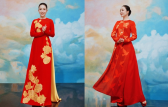 Linh Nga diện áo dài sắc đỏ rực rỡ của NTK Thuỷ Nguyễn mừng Quốc khánh
