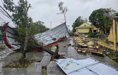 Cây đổ la liệt, mái tôn bị vò cục bay khắp đường sau bão số 10 Bualoi