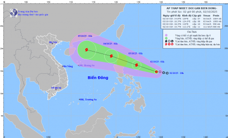 Ngày mai (3/10), áp thấp nhiệt đới mạnh lên thành bão, tăng cấp khi vào Biển Đông