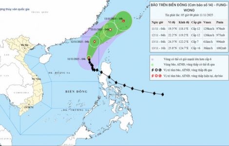 Bão số 14 giữ nguyên hướng di chuyển