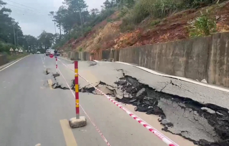 Đường quốc lộ qua Măng Đen bỗng trồi lên hơn 1m
