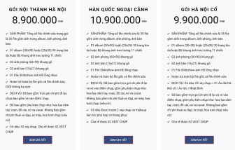 Bảng báo giá chụp ảnh cưới trọn gói tại Palatino Studio