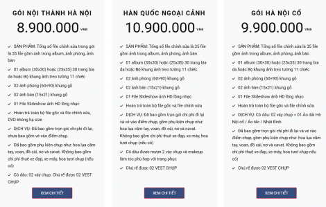 Bảng báo giá chụp ảnh cưới trọn gói tại Palatino Studio