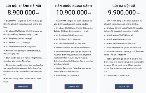 Bảng báo giá chụp ảnh cưới trọn gói tại Palatino Studio