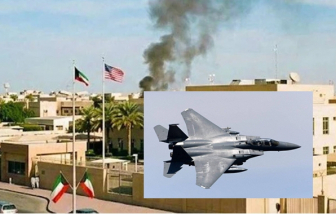 Tiêm kích đầu tiên của Mỹ bị bắn rơi, khói bốc lên ở Đại sứ quán Mỹ tại Kuwait