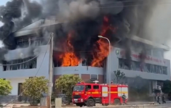 Hà Tĩnh: Cháy công ty gỗ, lửa bốc cao ngùn ngụt