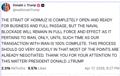 Mỹ và Iran bất ngờ thông báo mở cửa eo biển Hormuz, giá dầu thế giới lao dốc