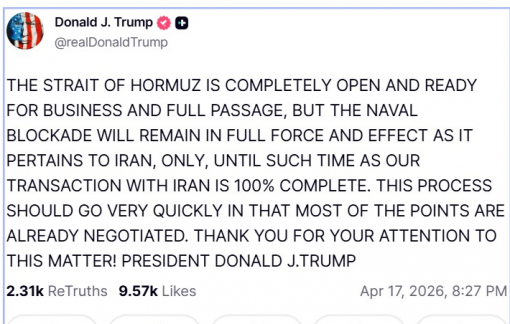 Mỹ và Iran bất ngờ thông báo mở cửa eo biển Hormuz, giá dầu thế giới lao dốc