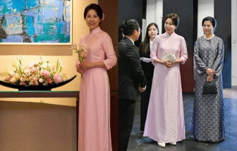Phu nhân Tổng thống Hàn Quốc tỏa sáng trong tà áo dài Việt, vẻ đẹp dịu dàng gây chú ý