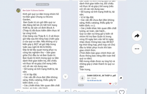 Ban quản trị chung cư Bcons Garden vẫn lập danh mục tài sản nhận bàn giao?