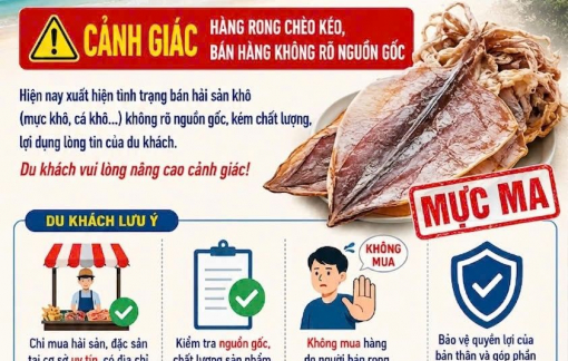 Lăng Cô dựng pa nô cảnh báo du khách tránh mua phải 'mực ma'