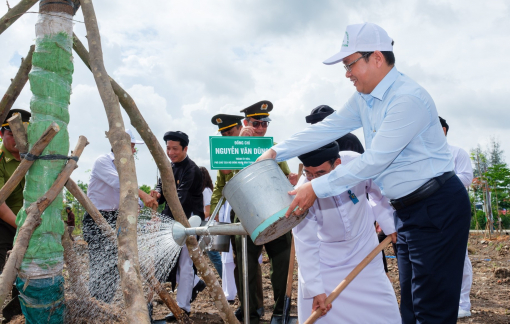 Trồng mới hơn 500 cây xanh tại công viên văn hóa Láng Le, xã Bình Lợi